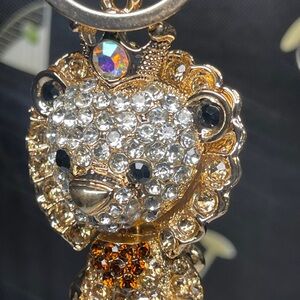 Sparkling Lion Keychain with Crystals